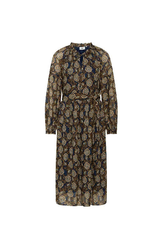 NICOLINE DRESS PRINT BLUE/BROWN