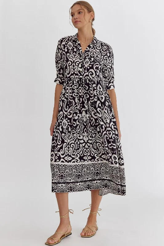 Paisley print black dress