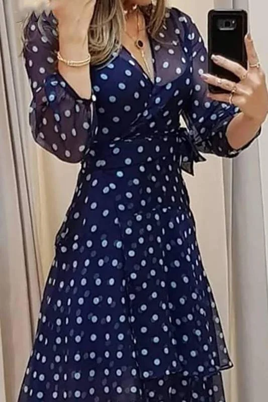 POLKA DOT PRINT LAYERED RUFFLE DRESS