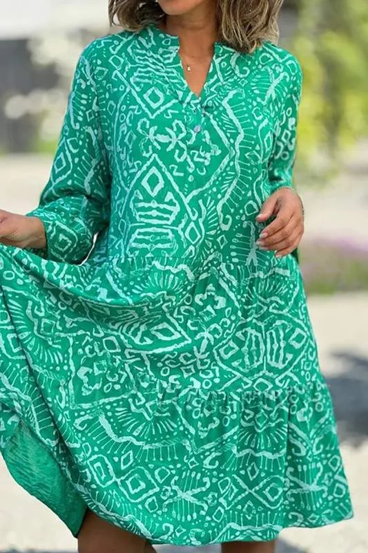 PRINT V NECK DRESS