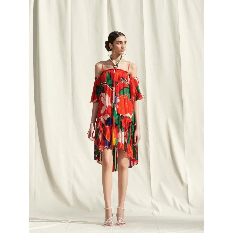 Mandira Wirk Red Printed Chiffon Dress