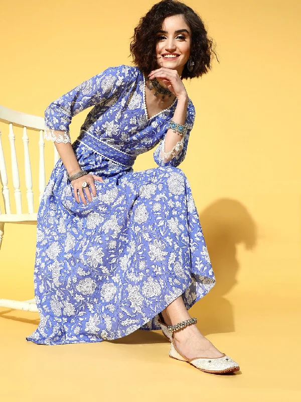 Blue Floral Ethnic Dress