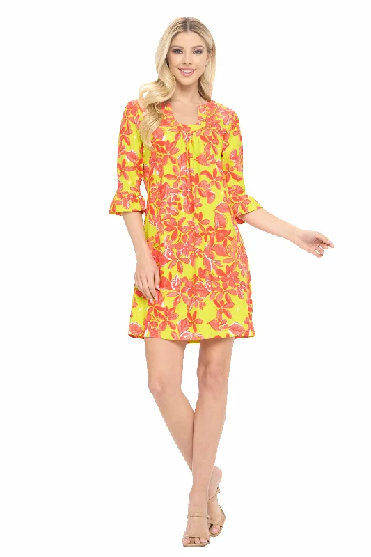 Nicole Ruffle Sleeve Dress in Lime Floral