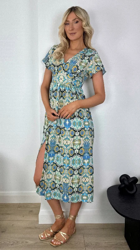 Emma Midi Printed Dress with Front Slit