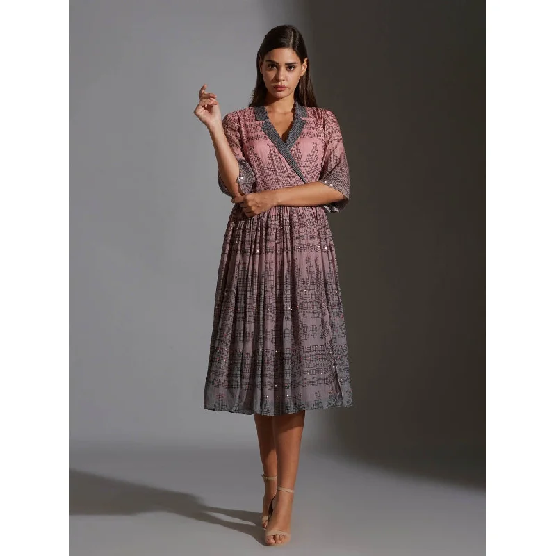 Soup By Sougat Paul Overlap Printed Dress With Mirror Work Embroidery