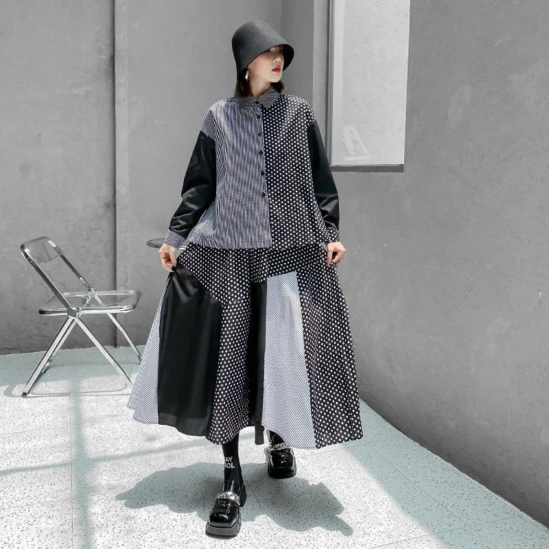 Designed Striped Shirts and Skirts 2Pcs Suit Dresses