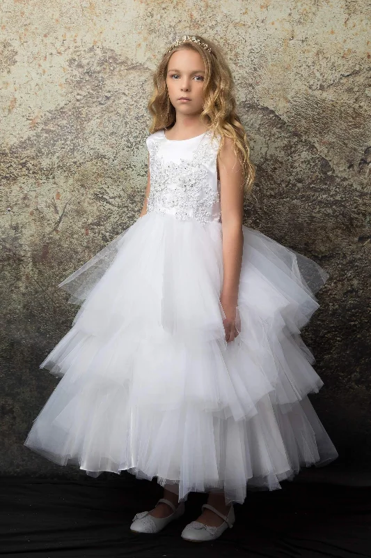Tutu style First Holy Communion dress with 3D rosettes