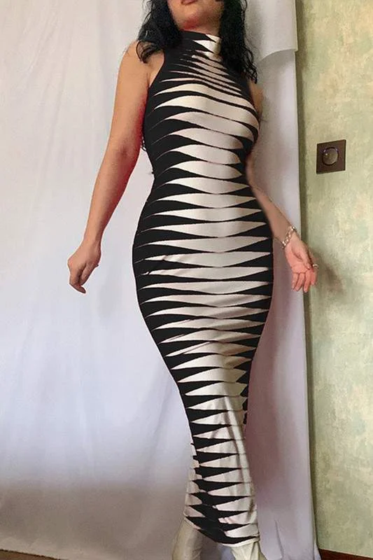 SLEEVELESS GRAPHIC LONG DRESS