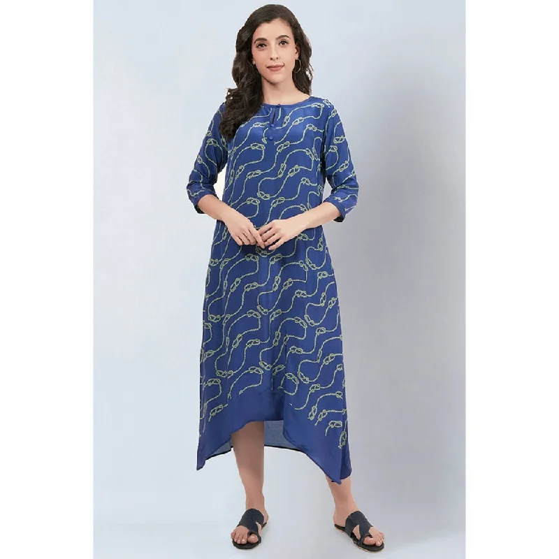 First Resort by Ramola Bachchan Blue and Green Marine Rope Knot Printed Slimline Kaftan Dress