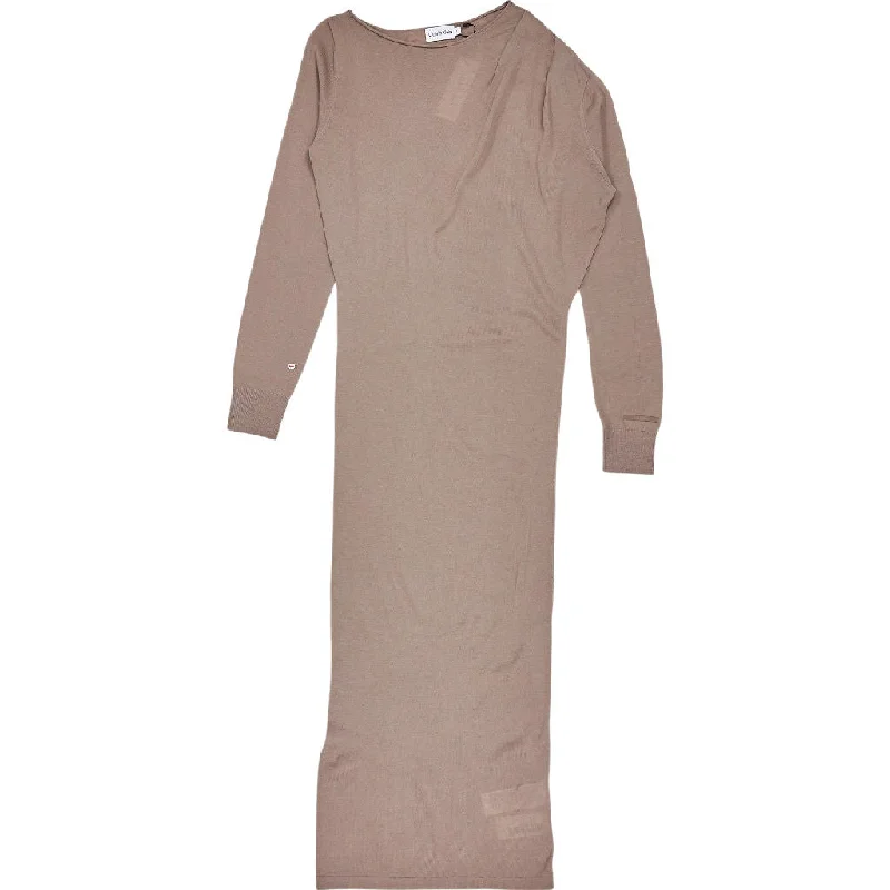 Calvin Klein Neutral Taupe Gathered Dress