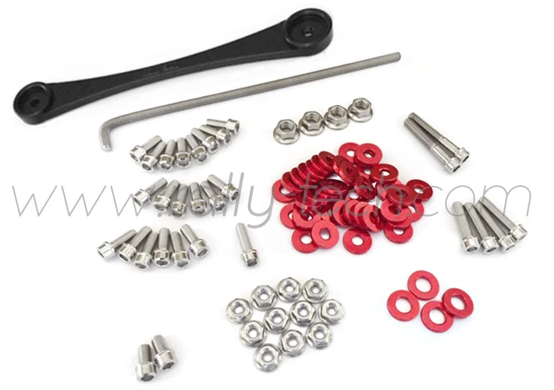 ENGINE BAY DRESS UP BOLT KIT & BILLET BATTERY CLAMP - HONDA K20 - RED