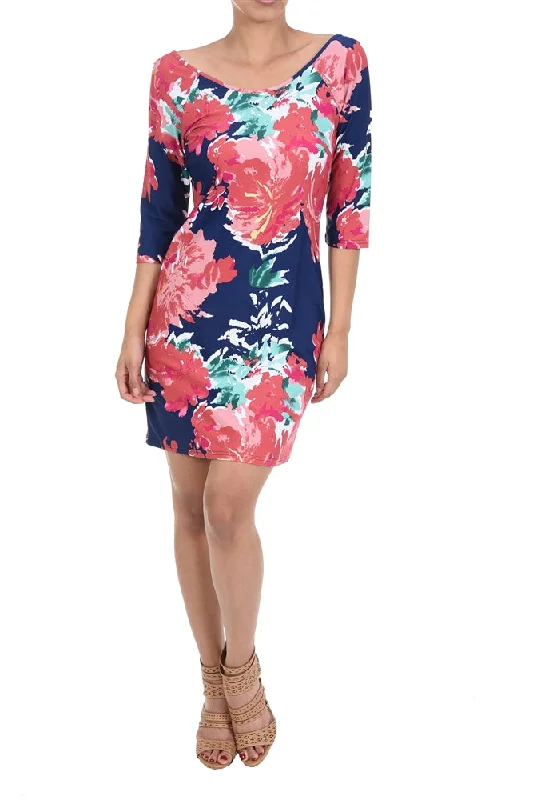 Gwen Crisscross Back Dress in Navy and Pink