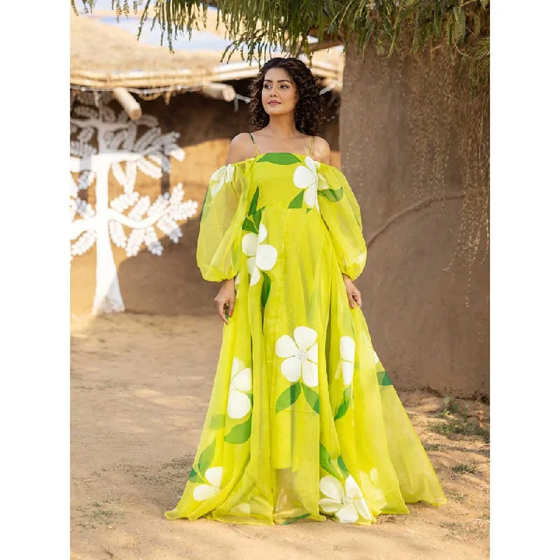 ONEWE INDIA Isabelle Green Hand Paint Dress (2XS)