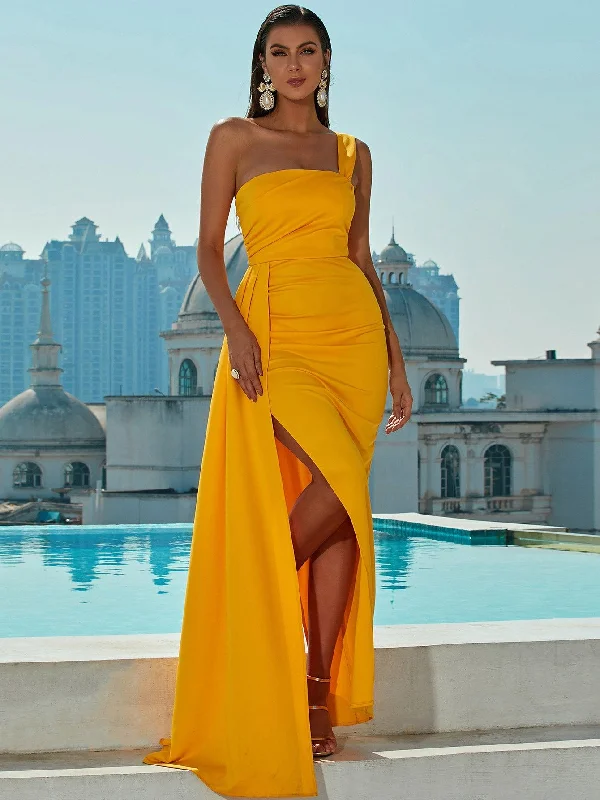 Blue Zone Planet |  One-Shoulder Split Ruched Dress