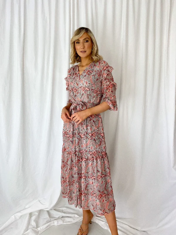Lucy Ruffle Printed Dress - Blush