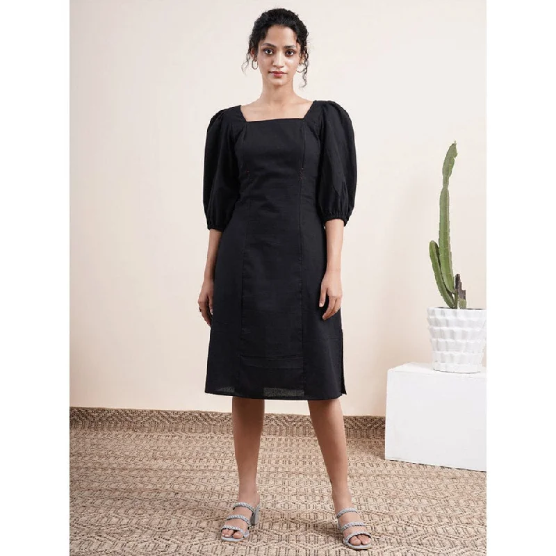 Abhishti Black Square Neck Dress with Balloon Sleeve
