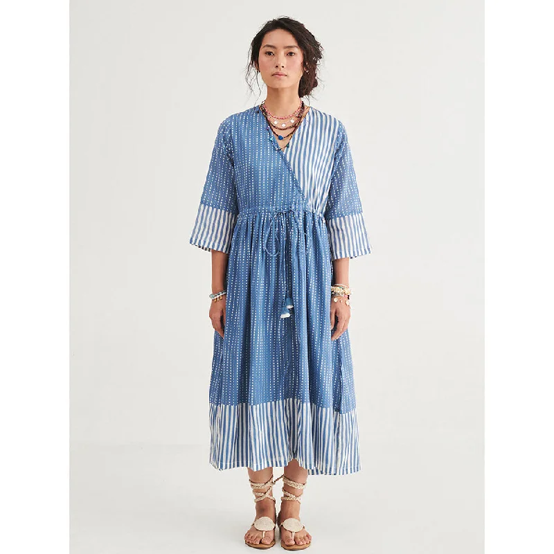 Prakriti Jaipur Indigo Stripes Tie Dress