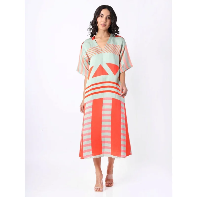 House of Soi Green Geometric Printed Dress