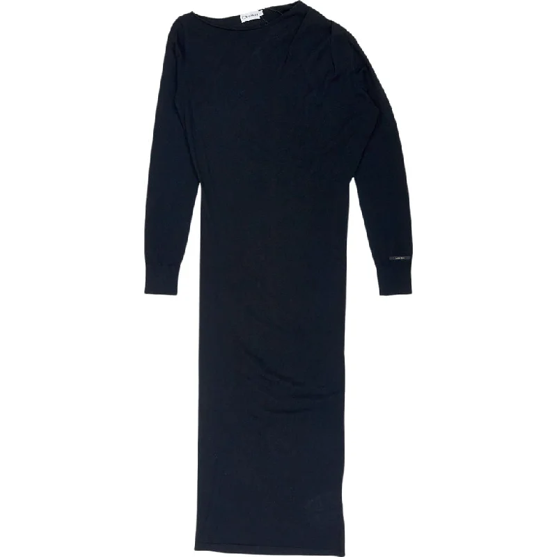 Calvin Klein Black Extrafine Wool Gathered Dress Size S