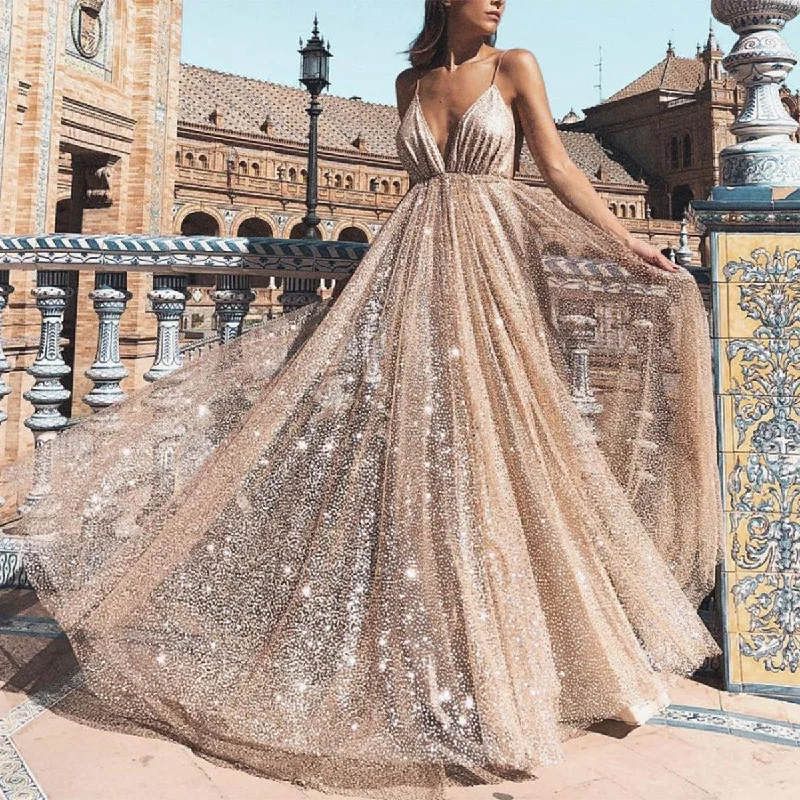 Glitter Evening Gown Floor Length Dresses