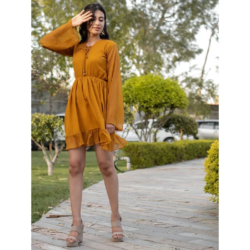 B'Infinite Mustard Chiffon Dress