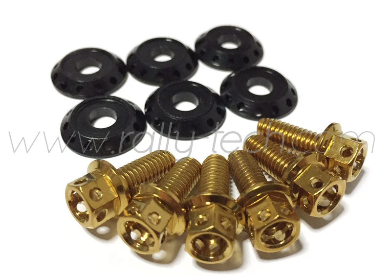 FENDER DRESS UP BOLT KIT - EVO - GOLD - BLACK WASHERS