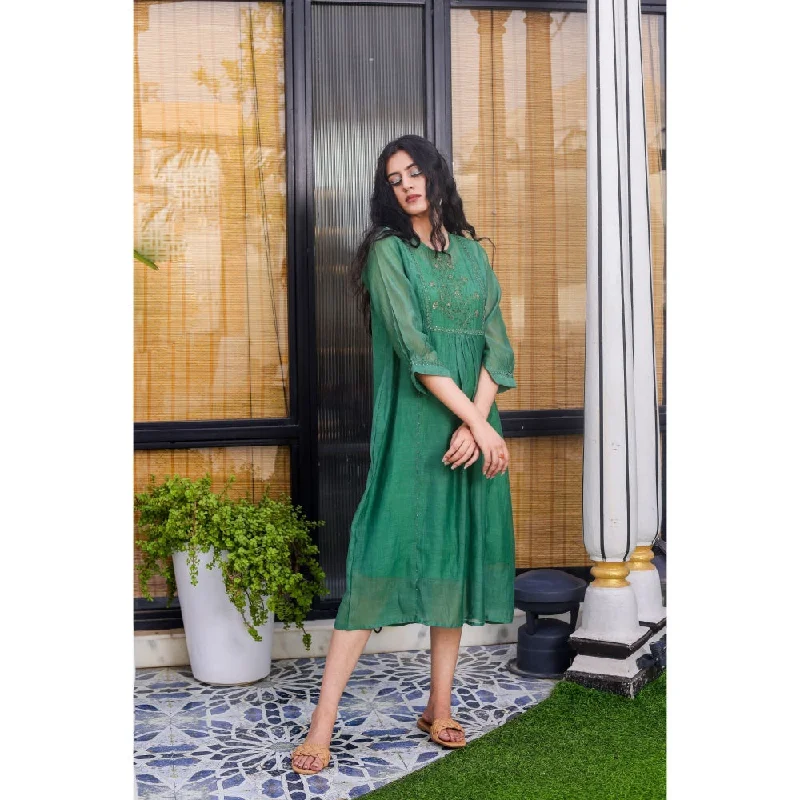 Tatwa Designs Bottle Green Paarijaat Dress (Set of 2)
