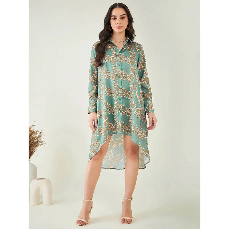 First Resort by Ramola Bachchan Green and Brown Floral Hi-Low Dress