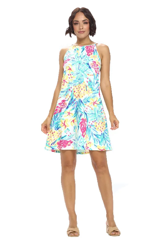 Andy Chain Strap Dress In White Pineapples