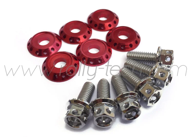 FENDER DRESS UP BOLT KIT - EVO - SILVER - RED WASHERS