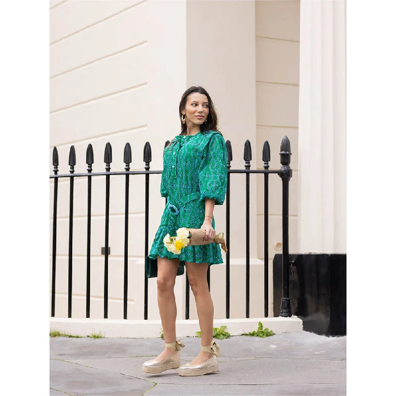 MIRIPRET Clover Green Mini Fit and Flare Dress with Belt (Set of 2)