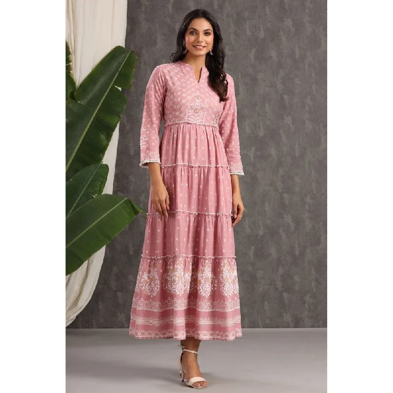 Juniper Onion Pink Rayon Printed Tiered Dress