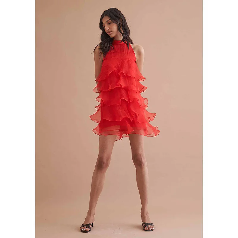 AMOSHI Red Solid/Plain Cassie Dress