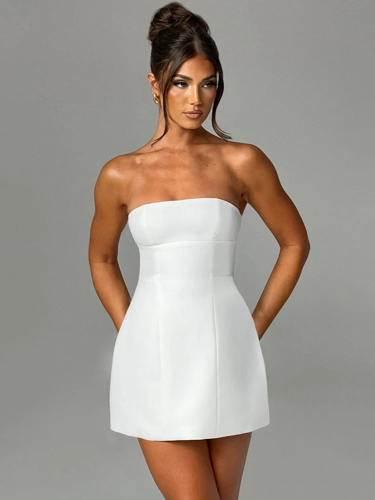 Strapless Party Club Evening Streetwear Bodycon Black White Short Mini Summer Dress