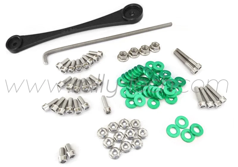 ENGINE BAY DRESS UP BOLT KIT & BILLET BATTERY CLAMP - HONDA K20 - GREEN
