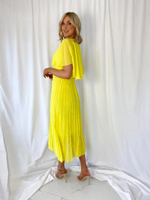 Michelle Pleated Neon Dress - Yellow