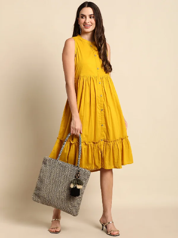 Mustard Cotton Western Dress