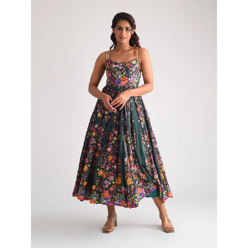 Blushing Couture by Shafali Strappy Green Cotton Dress