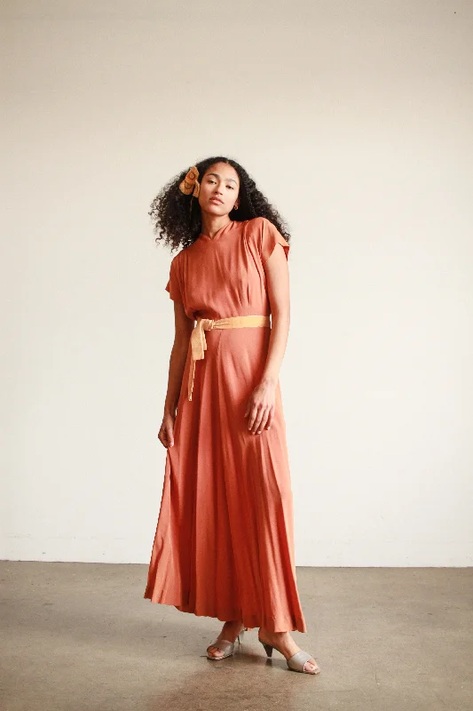 1940s Pumpkin Rayon Dolman Sleeve Dress