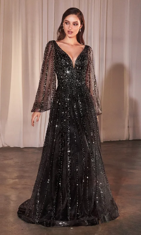 Long Sleeve Beaded Formal Dress: Ladivine CD0240
