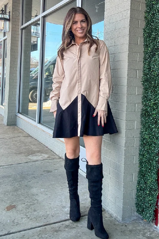 SALE-Two Tone For You Dress-Beige/Black