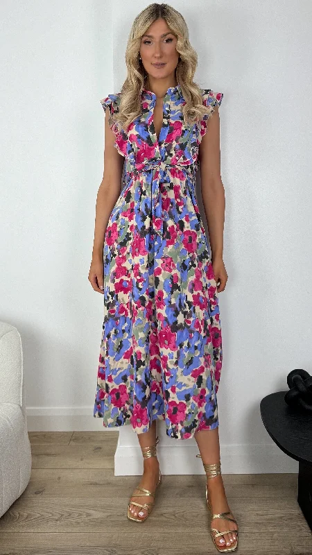 Beatrice Maxi Printed Dress with Frill Details