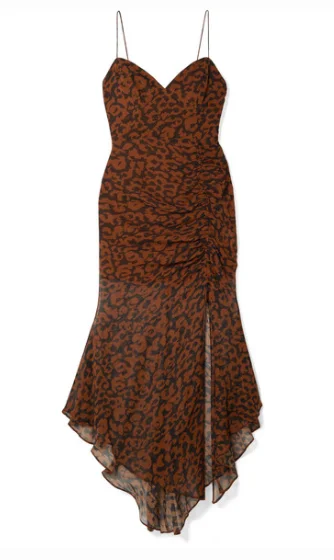 NICHOLAS RUCHED LEOPARD-PRINT SILK-CHIFFON DRESS