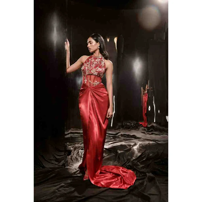 Masumi Mewawalla Red Embroidered Corset Dress