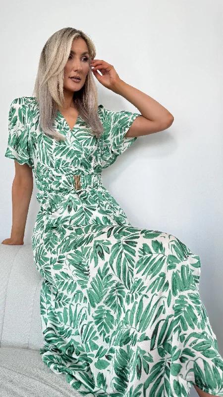 Vivian Floral Belted Dress - Green