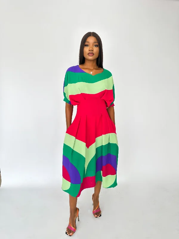 Vee Multi-Coloured Crepe Dress