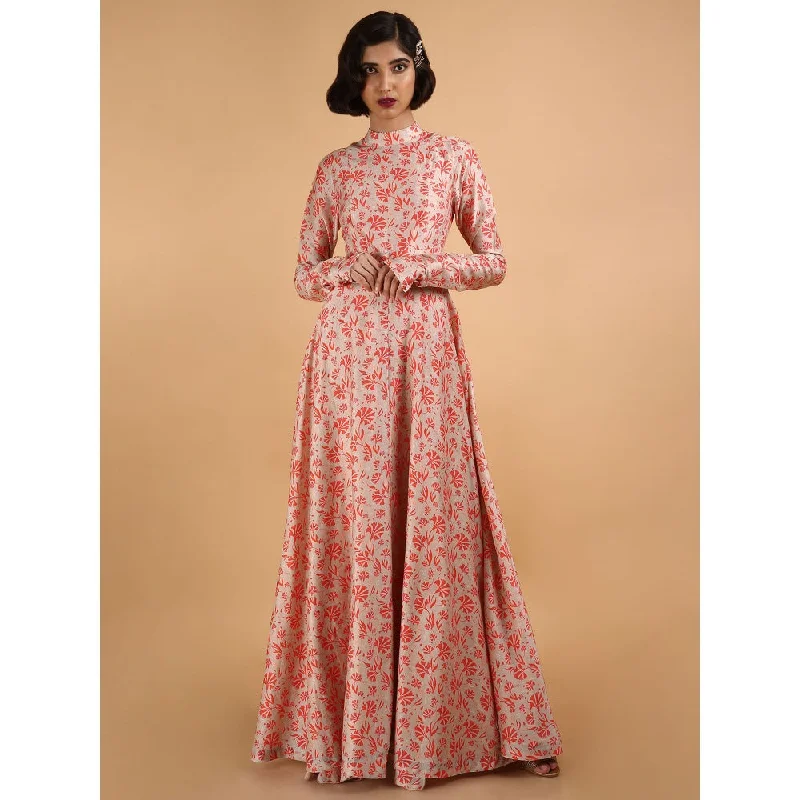 Saksham & Neharicka Beige Carnations Long Dress