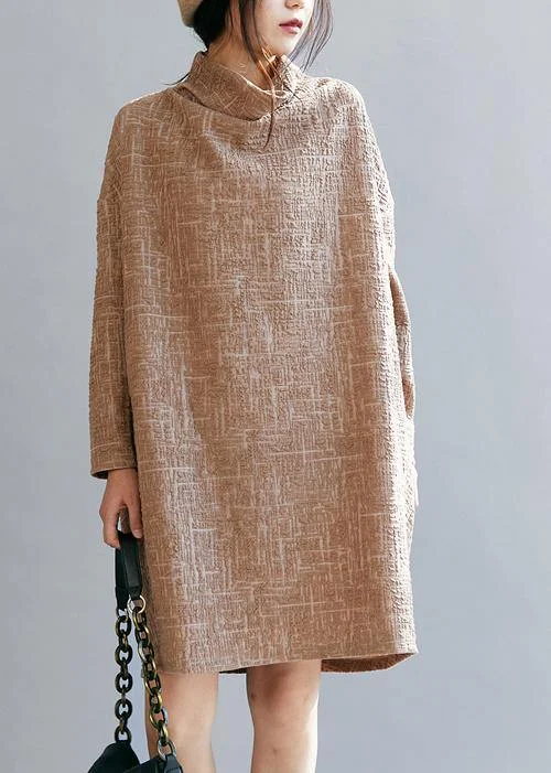 100% high neck patchwork fall clothes Tutorials pink long Dresses Tunics Sophisticated sleek