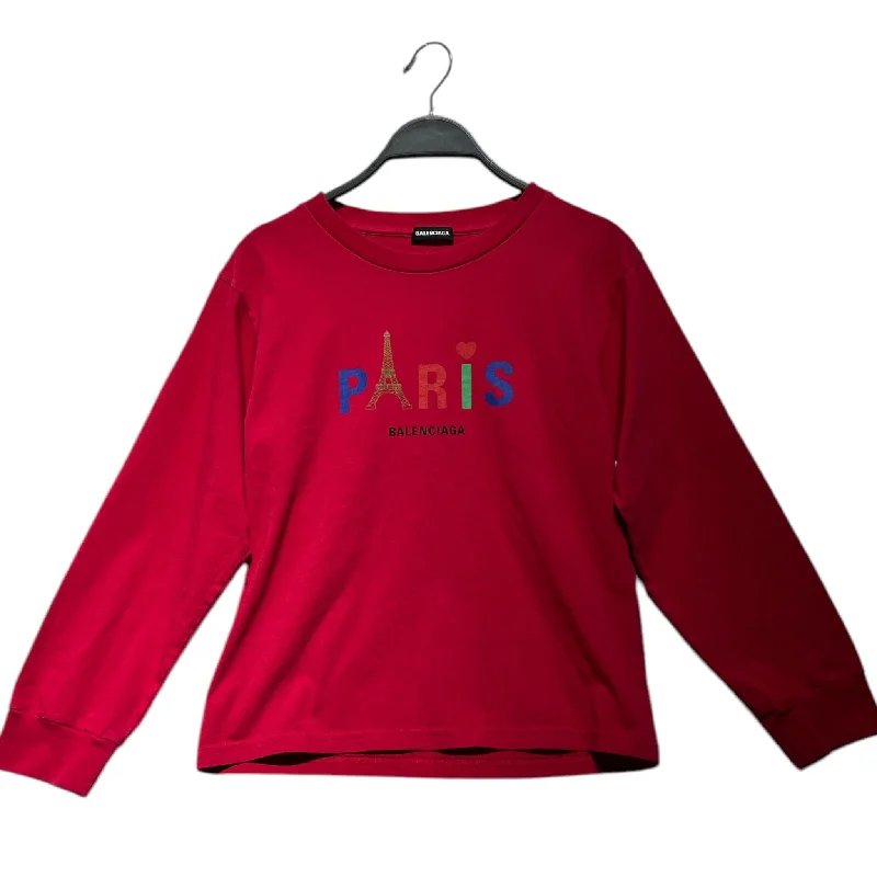 BALENCIAGA/LS T-Shirt/10/Cotton/RED/Balenciaga Paris Spell Out LS Mesh Fabric Canvas Fabric Denim Fabric BALENCIAGA/LS T-Shirt/10/Cotton/RED/Balenciaga Paris Spell Out LS Mesh Fabric Canvas Fabric Denim Fabric