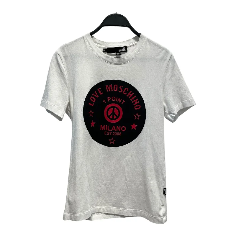 MOSCHINO/T-Shirt/SS/Cotton/WHT/LOVE Ribbed Striped Patterned